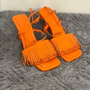 Zara Orange Fringe Women's Sandals